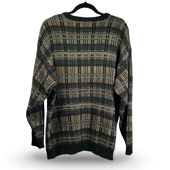 JF J. Ferrar Crewneck Sweater Men's Size XL Neutral Soft Comfy Luxe Plaid Winter - Picture 2 of 4